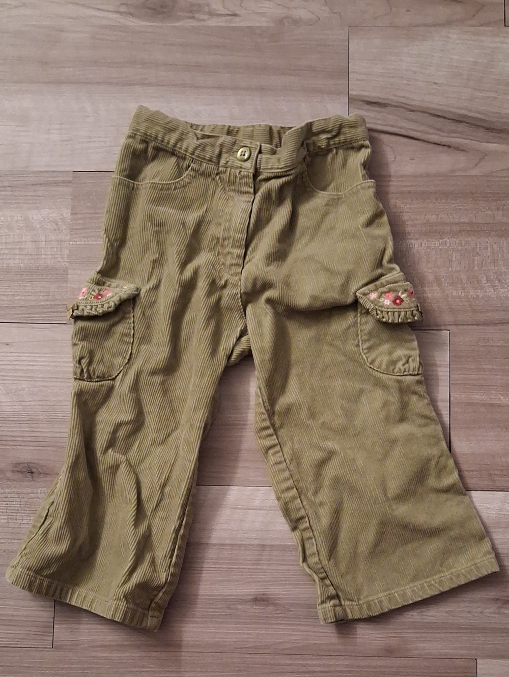 Gymboree Corduroy Cargo Pants Floral Ruffle Pocket Vintage Size 2T (N)
